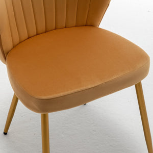 English Elm Modern Channel Tufted Velvet Slipper Chair with Gold Legs for Bedroom or Entryway Brick Yellow B2735P511275