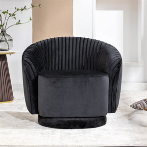 English Elm Velvet Pleated Barrel Swivel Accent Chair Thick Cushioned Seat for Living Room Bedroom Black B2735P512907