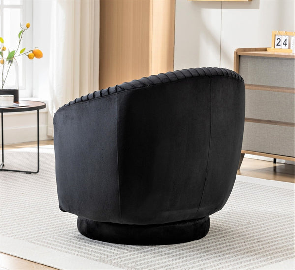English Elm Velvet Pleated Barrel Swivel Accent Chair Thick Cushioned Seat for Living Room Bedroom Black B2735P512907