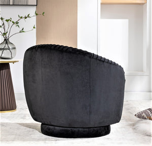 English Elm Velvet Pleated Barrel Swivel Accent Chair Thick Cushioned Seat for Living Room Bedroom Black B2735P512907