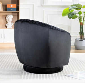 English Elm Velvet Pleated Barrel Swivel Accent Chair Thick Cushioned Seat for Living Room Bedroom Black B2735P512907