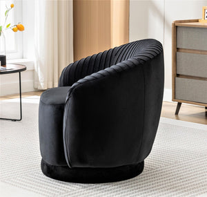 English Elm Velvet Pleated Barrel Swivel Accent Chair Thick Cushioned Seat for Living Room Bedroom Black B2735P512907