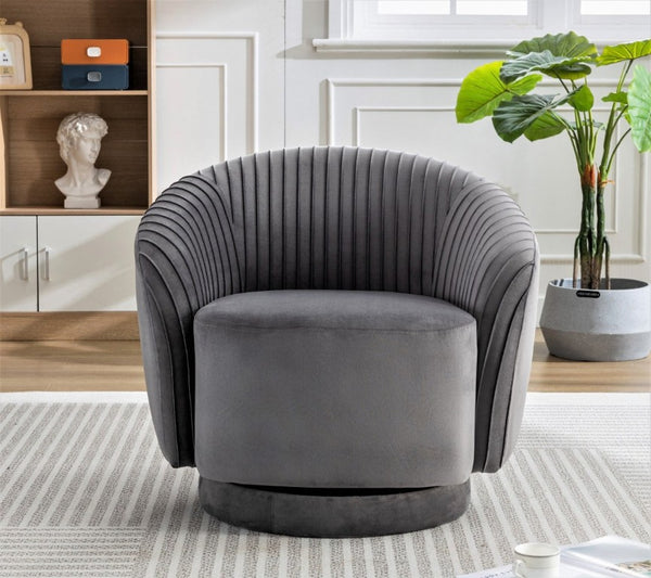 English Elm Velvet Pleated Barrel Swivel Accent Chair with Thick Cushioning for Living Room B2735P512908