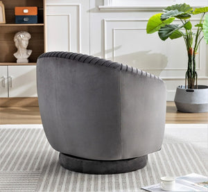 English Elm Velvet Pleated Barrel Swivel Accent Chair with Thick Cushioning for Living Room B2735P512908
