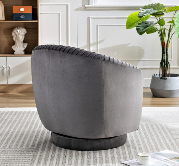 English Elm Velvet Pleated Barrel Swivel Accent Chair with Thick Cushioning for Living Room B2735P512908