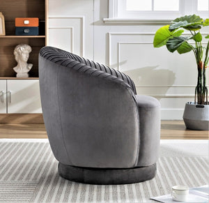 English Elm Velvet Pleated Barrel Swivel Accent Chair with Thick Cushioning for Living Room B2735P512908