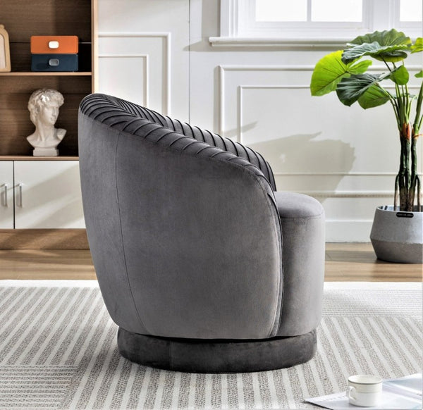 English Elm Velvet Pleated Barrel Swivel Accent Chair with Thick Cushioning for Living Room B2735P512908