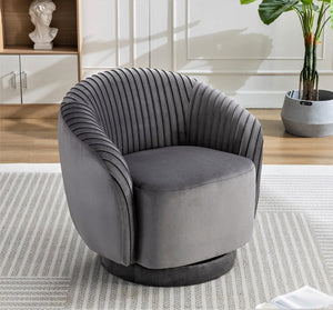 English Elm Velvet Pleated Barrel Swivel Accent Chair with Thick Cushioning for Living Room B2735P512908