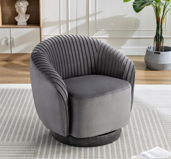 English Elm Velvet Pleated Barrel Swivel Accent Chair with Thick Cushioning for Living Room B2735P512908