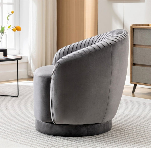 English Elm Velvet Pleated Barrel Swivel Accent Chair with Thick Cushioning for Living Room B2735P512908
