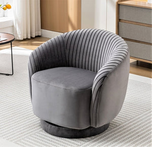 English Elm Velvet Pleated Barrel Swivel Accent Chair with Thick Cushioning for Living Room B2735P512908