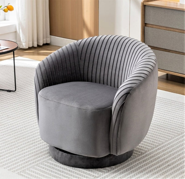 English Elm Velvet Pleated Barrel Swivel Accent Chair with Thick Cushioning for Living Room B2735P512908