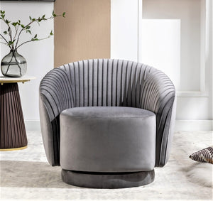 English Elm Velvet Pleated Barrel Swivel Accent Chair with Thick Cushioning for Living Room B2735P512908