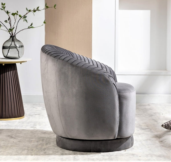 English Elm Velvet Pleated Barrel Swivel Accent Chair with Thick Cushioning for Living Room B2735P512908
