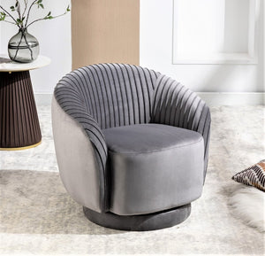 English Elm Velvet Pleated Barrel Swivel Accent Chair with Thick Cushioning for Living Room B2735P512908