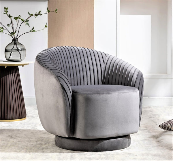 English Elm Velvet Pleated Barrel Swivel Accent Chair with Thick Cushioning for Living Room B2735P512908
