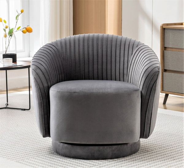 English Elm Velvet Pleated Barrel Swivel Accent Chair with Thick Cushioning for Living Room B2735P512908