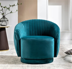 English Elm Velvet Pleated Barrel Swivel Accent Chair Thick Cushioned Seat for Living Room Bedroom Teal Blue B2735P512909