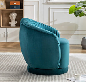 English Elm Velvet Pleated Barrel Swivel Accent Chair Thick Cushioned Seat for Living Room Bedroom Teal Blue B2735P512909
