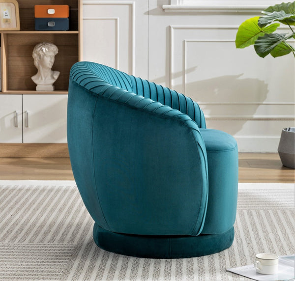 English Elm Velvet Pleated Barrel Swivel Accent Chair Thick Cushioned Seat for Living Room Bedroom Teal Blue B2735P512909