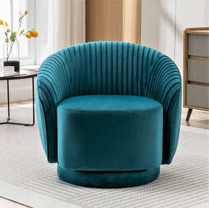 English Elm Velvet Pleated Barrel Swivel Accent Chair Thick Cushioned Seat for Living Room Bedroom Teal Blue B2735P512909