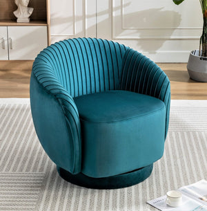 English Elm Velvet Pleated Barrel Swivel Accent Chair Thick Cushioned Seat for Living Room Bedroom Teal Blue B2735P512909