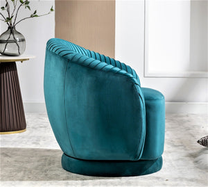 English Elm Velvet Pleated Barrel Swivel Accent Chair Thick Cushioned Seat for Living Room Bedroom Teal Blue B2735P512909