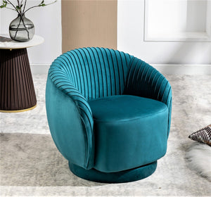 English Elm Velvet Pleated Barrel Swivel Accent Chair Thick Cushioned Seat for Living Room Bedroom Teal Blue B2735P512909