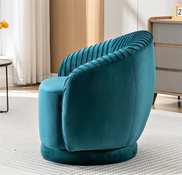 English Elm Velvet Pleated Barrel Swivel Accent Chair Thick Cushioned Seat for Living Room Bedroom Teal Blue B2735P512909