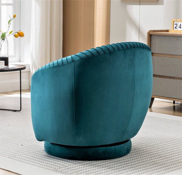 English Elm Velvet Pleated Barrel Swivel Accent Chair Thick Cushioned Seat for Living Room Bedroom Teal Blue B2735P512909