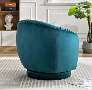 English Elm Velvet Pleated Barrel Swivel Accent Chair Thick Cushioned Seat for Living Room Bedroom Teal Blue B2735P512909