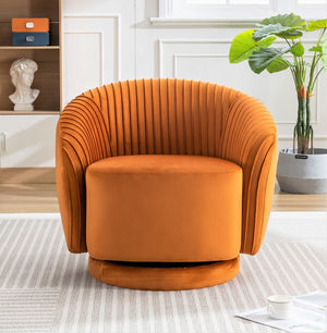 English Elm Velvet Pleated Barrel Swivel Accent Chair Thick Cushioned Seat for Living Room Bedroom Orange B2735P512910
