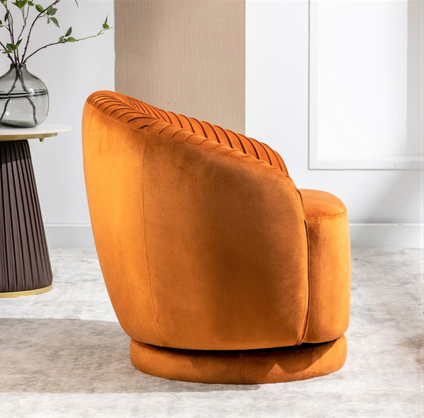 English Elm Velvet Pleated Barrel Swivel Accent Chair Thick Cushioned Seat for Living Room Bedroom Orange B2735P512910
