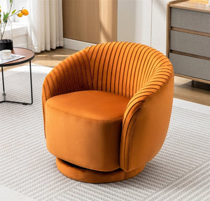 English Elm Velvet Pleated Barrel Swivel Accent Chair Thick Cushioned Seat for Living Room Bedroom Orange B2735P512910