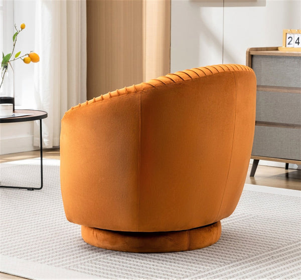 English Elm Velvet Pleated Barrel Swivel Accent Chair Thick Cushioned Seat for Living Room Bedroom Orange B2735P512910