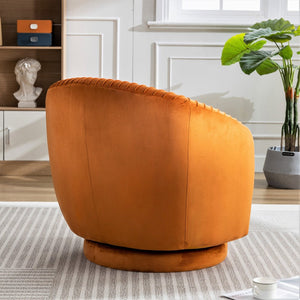English Elm Velvet Pleated Barrel Swivel Accent Chair Thick Cushioned Seat for Living Room Bedroom Orange B2735P512910