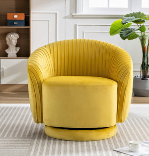 English Elm Velvet Pleated Barrel Swivel Accent Chair Thick Cushioned Seat for Living Room Bedroom Yellow B2735P512911