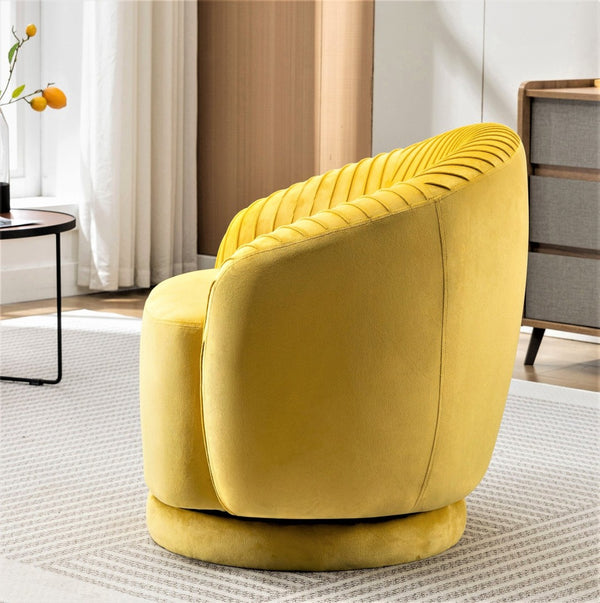 English Elm Velvet Pleated Barrel Swivel Accent Chair Thick Cushioned Seat for Living Room Bedroom Yellow B2735P512911