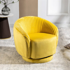English Elm Velvet Pleated Barrel Swivel Accent Chair Thick Cushioned Seat for Living Room Bedroom Yellow B2735P512911