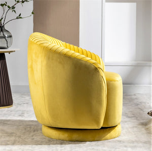 English Elm Velvet Pleated Barrel Swivel Accent Chair Thick Cushioned Seat for Living Room Bedroom Yellow B2735P512911