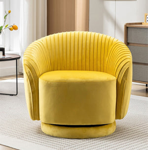 English Elm Velvet Pleated Barrel Swivel Accent Chair Thick Cushioned Seat for Living Room Bedroom Yellow B2735P512911