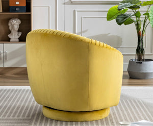 English Elm Velvet Pleated Barrel Swivel Accent Chair Thick Cushioned Seat for Living Room Bedroom Yellow B2735P512911