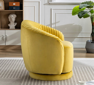 English Elm Velvet Pleated Barrel Swivel Accent Chair Thick Cushioned Seat for Living Room Bedroom Yellow B2735P512911