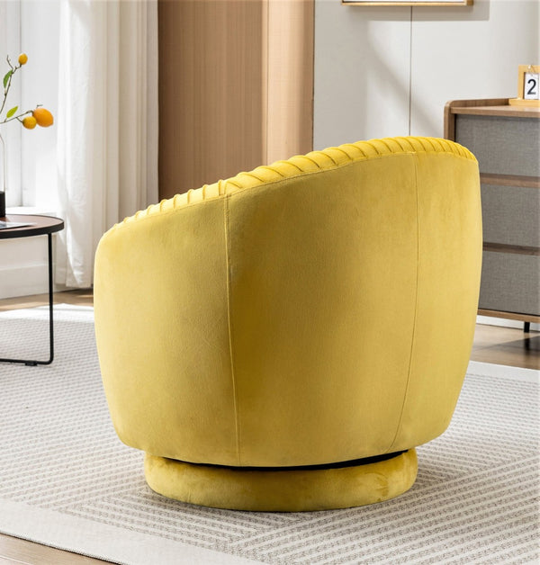 English Elm Velvet Pleated Barrel Swivel Accent Chair Thick Cushioned Seat for Living Room Bedroom Yellow B2735P512911