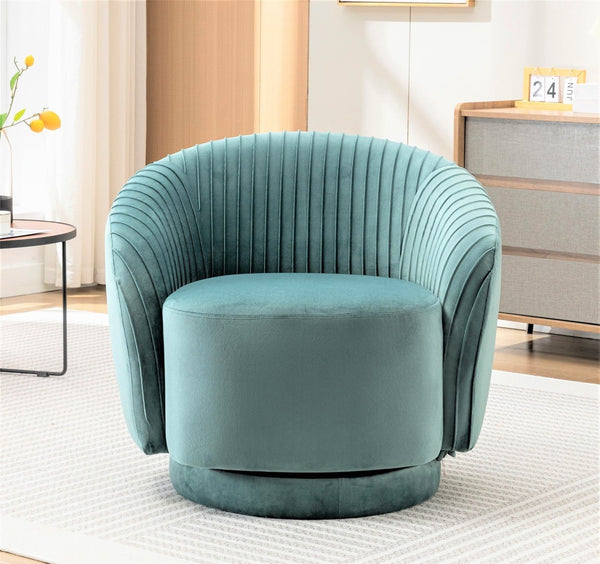 English Elm Velvet Pleated Barrel Swivel Accent Chair Thick Cushioned Seat for Living Room Bedroom Mint Green B2735P512912