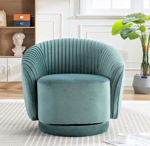 English Elm Velvet Pleated Barrel Swivel Accent Chair Thick Cushioned Seat for Living Room Bedroom Mint Green B2735P512912