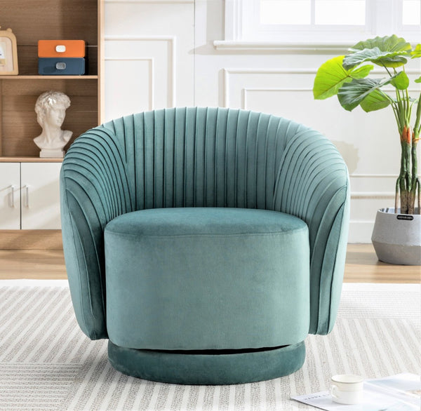 English Elm Velvet Pleated Barrel Swivel Accent Chair Thick Cushioned Seat for Living Room Bedroom Mint Green B2735P512912