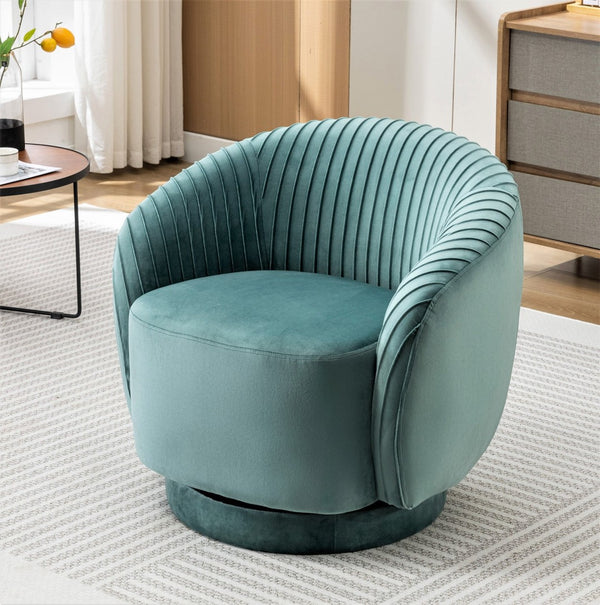 English Elm Velvet Pleated Barrel Swivel Accent Chair Thick Cushioned Seat for Living Room Bedroom Mint Green B2735P512912
