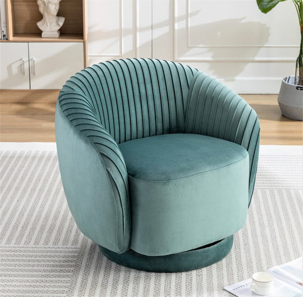 English Elm Velvet Pleated Barrel Swivel Accent Chair Thick Cushioned Seat for Living Room Bedroom Mint Green B2735P512912