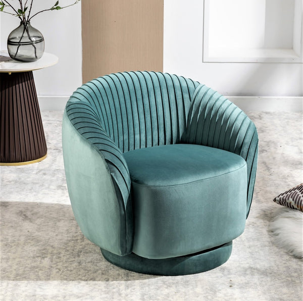 English Elm Velvet Pleated Barrel Swivel Accent Chair Thick Cushioned Seat for Living Room Bedroom Mint Green B2735P512912